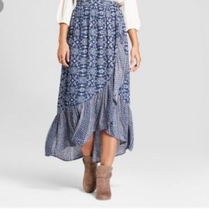 Knox Rose Blue Ruffle Boho Skirt 